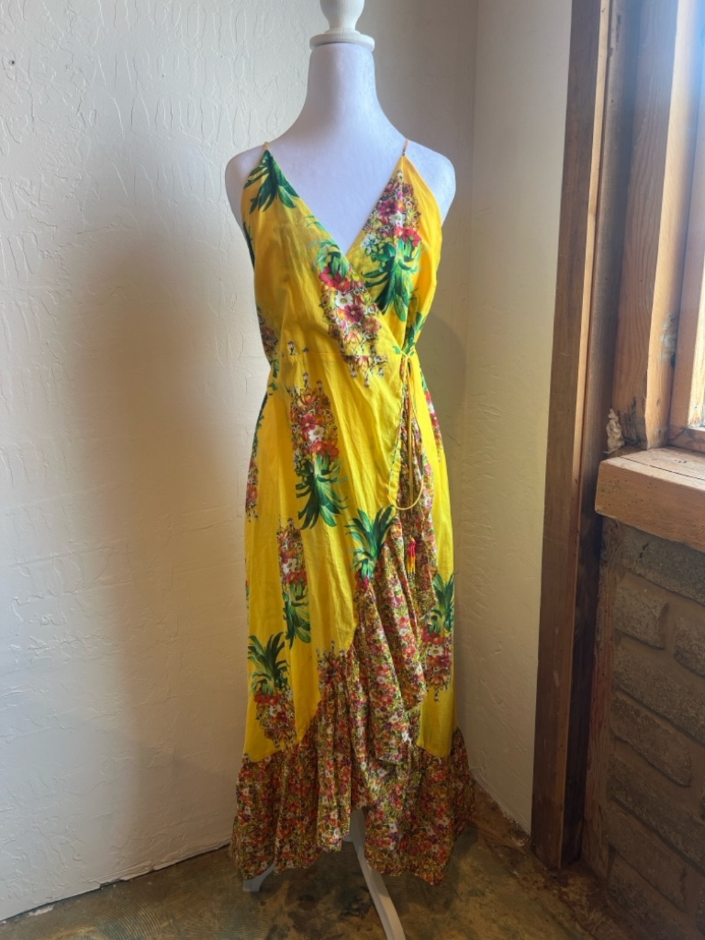 FARM Rio Golden Pineapple Mix Print Wrap Dress